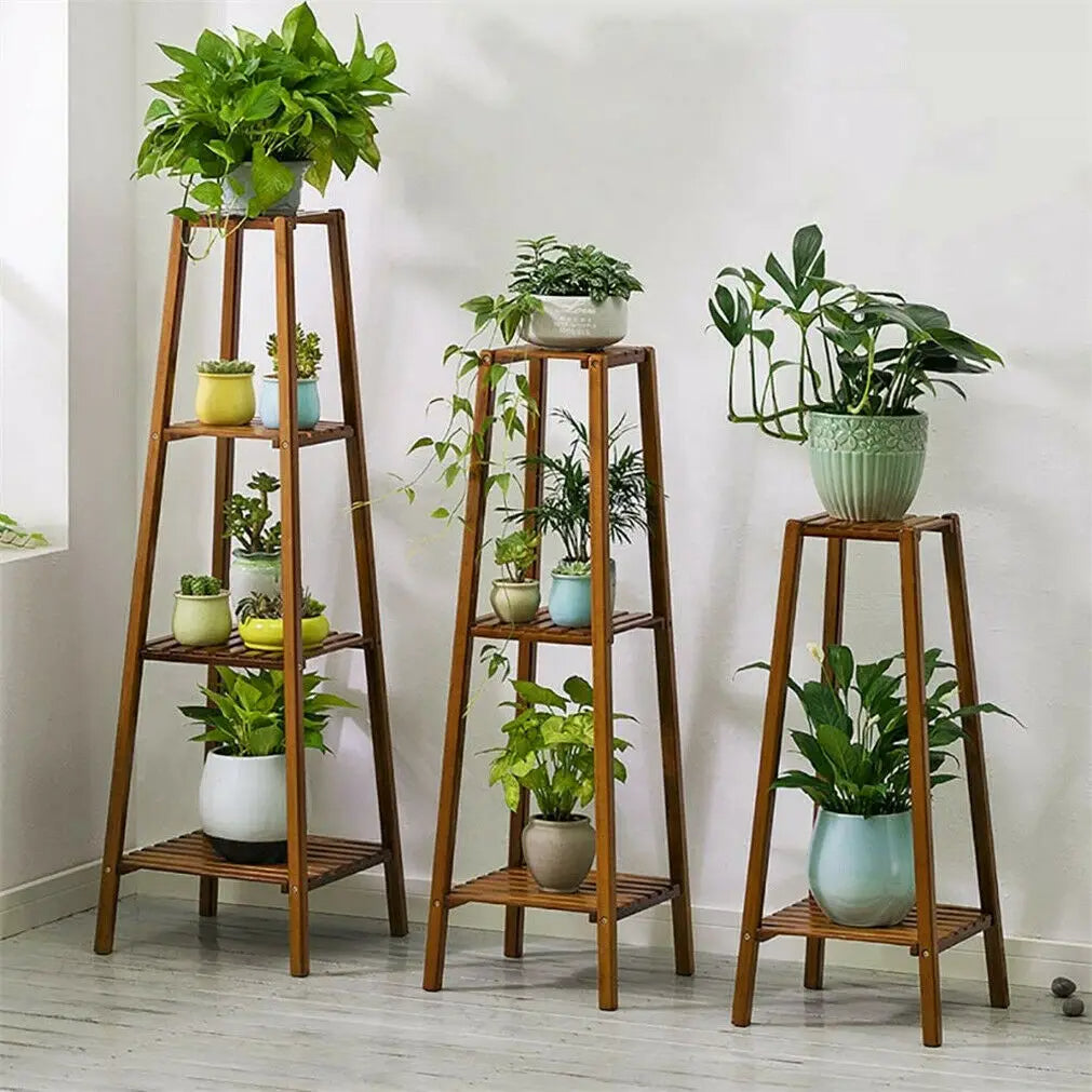2/3/4 Tier Wooden Plant Shelf Rack Stand | Flowers Organizer With Multi-Layer Flowers Display Indoor/Outdoor | Plants Holder Shelves